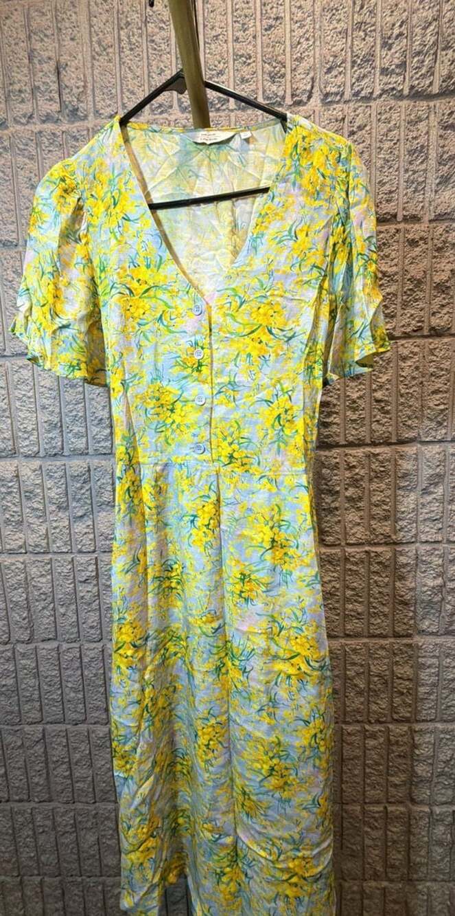 620 & Other Stories Midi Dress Size 8 Yellow Blue Floral